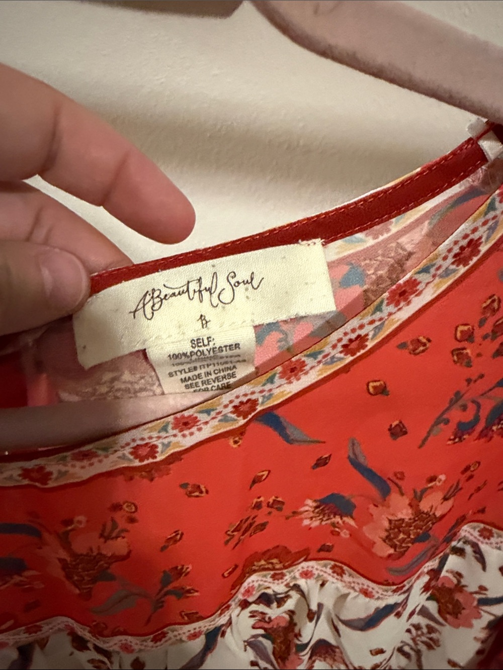 Arula B Floral Print Short Sleeve Peasant Top in Red and Cream - Picture 2 of 4
